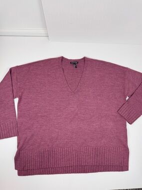 Eileen Fisher 100% Extra Fine Merino Wool Mauve V-Neck Sweater